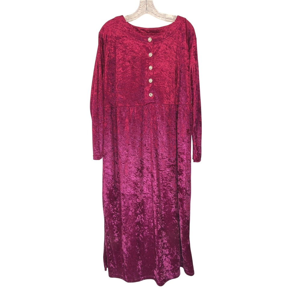 Women's Vintage Midi Velvet Dress Purple Vamp Whimsigoth Button Closure 1X‎